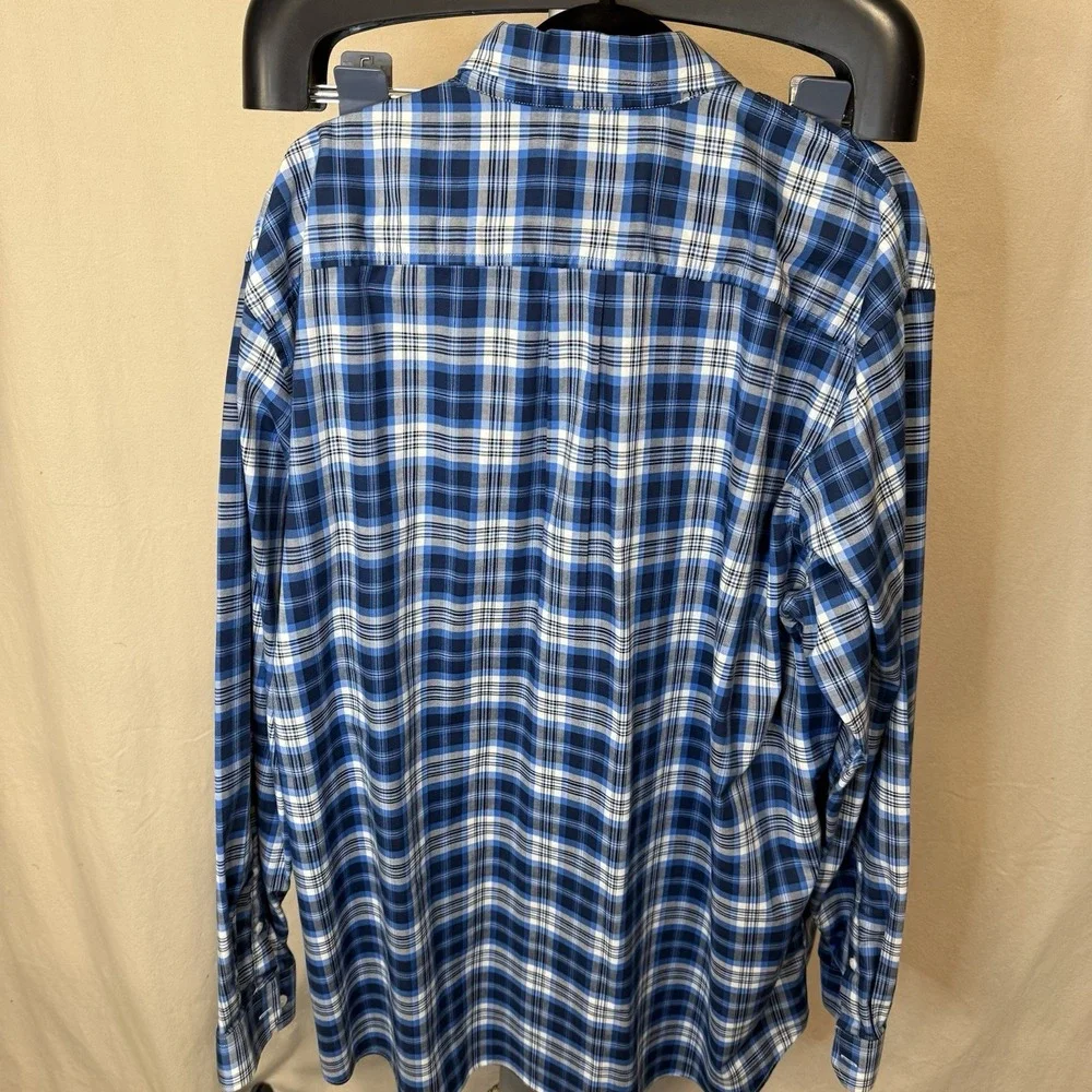 L.L. Bean Men's XXL Tall Blue Plaid Long Sleeve Button-Up Shirt 100% Cotton